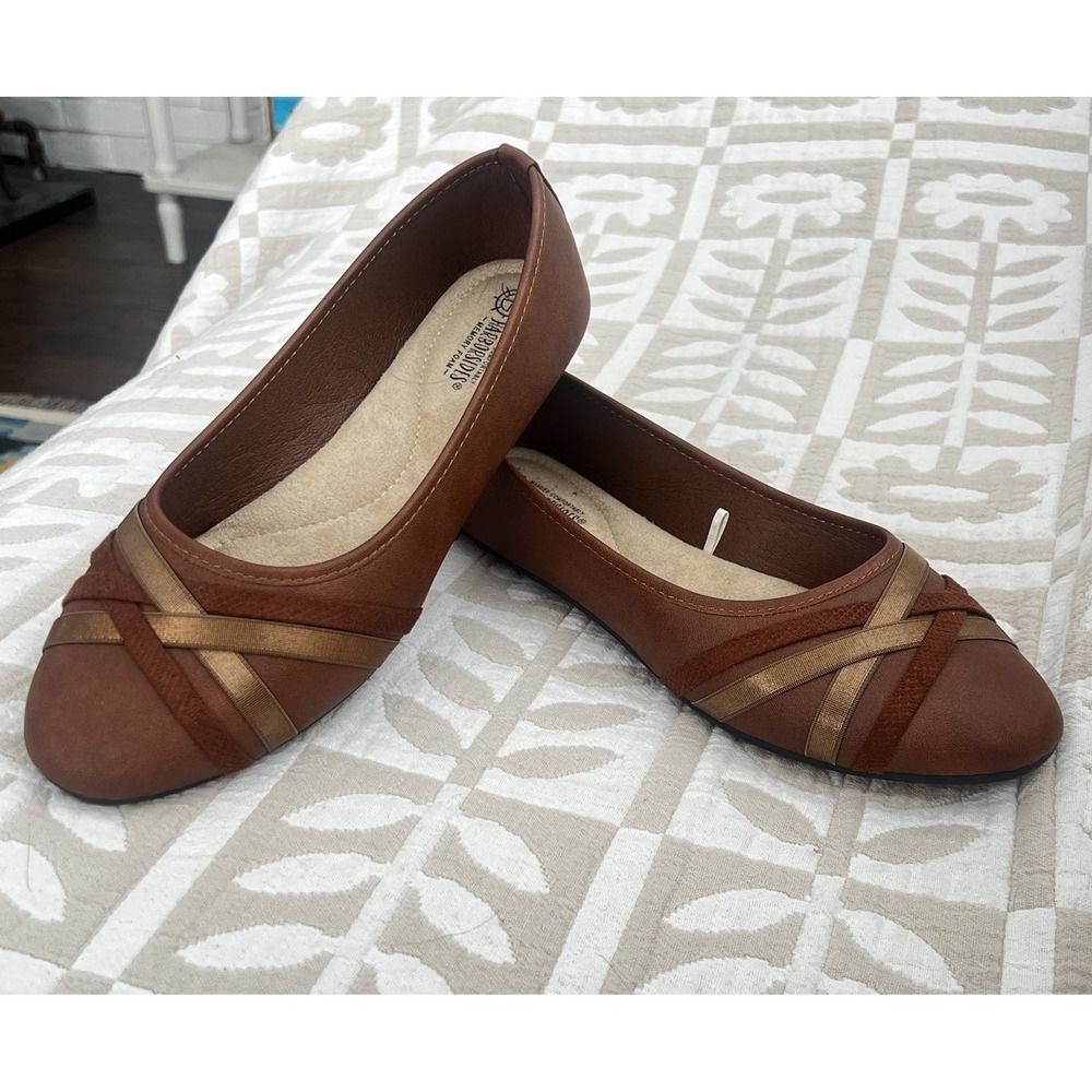 Harborsides Flats Brown with Multicolor Straps, Memory Foam, Women's Size 9W - Picture 6 of 6